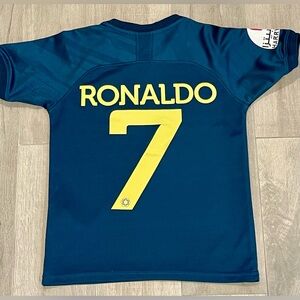 Cristiano Ronaldo Al Nassr Jersey #7 Blue Shurfah Soccer Shirt Youth Size 22